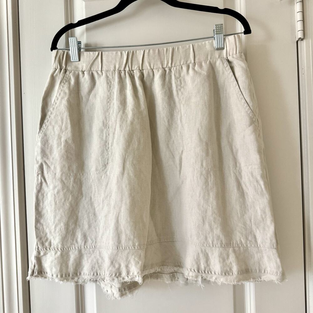 For Cynthia Skirt Womens Large Tan Beige 100% Linen Skirt Fringe Trim Boho Beach